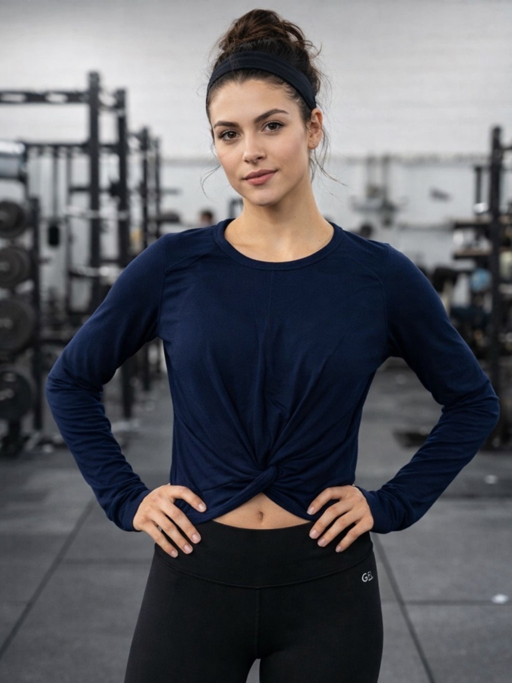 GapFit x Gap | Navy Blue Twist-Front Long Sleeve T-Shirt - Size S